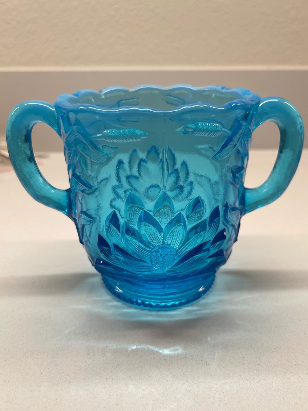 Fenton Water Lily and Cattails Sugar Dish